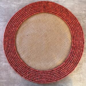 Cost Plus World Market Round Jute Beaded Charger Tan, Burgundy